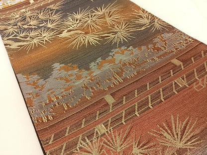 平和屋着物◎六通柄袋帯 松 金銀糸 正絹 逸品 BAAV2684hj