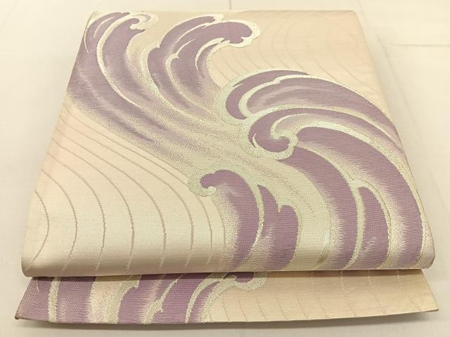 平和屋着物◎六通柄袋帯 立波文 銀糸 正絹 逸品 BAAV2691hj