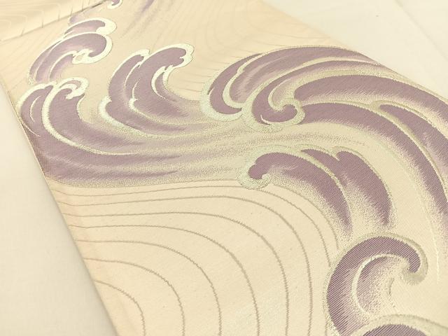 平和屋着物◎六通柄袋帯 立波文 銀糸 正絹 逸品 BAAV2691hj