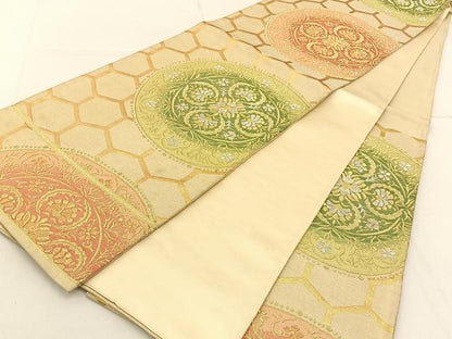 平和屋着物◎六通柄袋帯　正倉院花文　金銀糸　正絹　逸品　BAAV2693hj