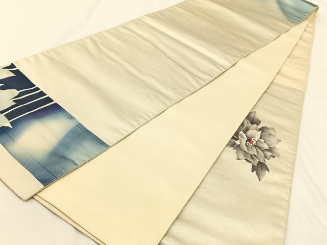 平和屋着物◎太鼓柄袋帯 手描き 草花文 引箔 正絹 逸品 BAAV2697hj