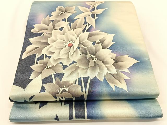 平和屋着物◎太鼓柄袋帯 手描き 草花文 引箔 正絹 逸品 BAAV2697hj