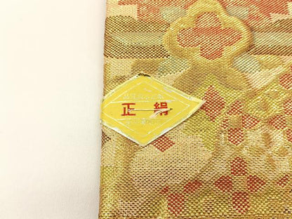 平和屋着物◎佐賀錦 西陣 精華織物謹製 六通柄袋帯 道長吉祥花文 金糸 証紙付き 正絹 逸品 未使用 BAAV2698hj