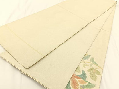 平和屋着物◎太鼓柄袋帯 銀駒刺繍 綴れ 更紗花文 正絹 逸品 BAAV2701hj