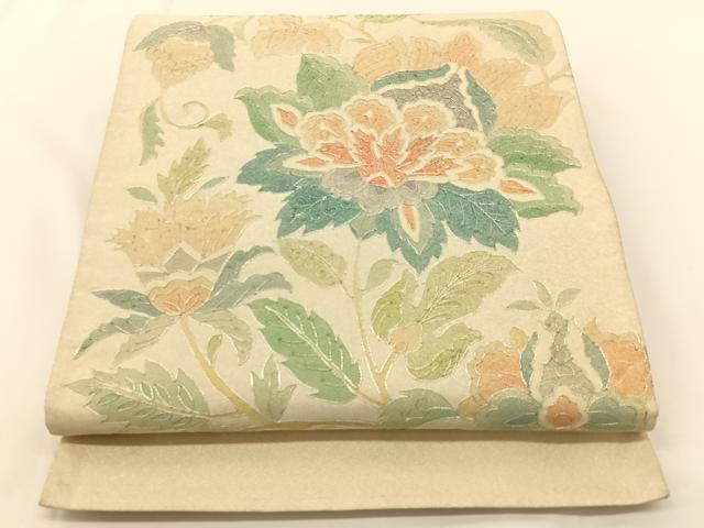 平和屋着物◎太鼓柄袋帯 銀駒刺繍 綴れ 更紗花文 正絹 逸品 BAAV2701hj