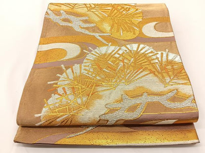 平和屋着物◎六通柄袋帯 松 金銀糸 正絹 逸品 BAAV2703hj