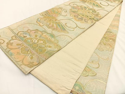 平和屋着物◎六通柄袋帯 花蝶文 金糸 正絹 逸品 BAAV2707hj