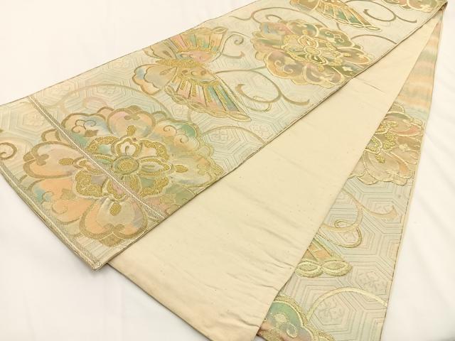 平和屋着物◎六通柄袋帯 花蝶文 金糸 正絹 逸品 BAAV2707hj