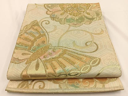 平和屋着物◎六通柄袋帯 花蝶文 金糸 正絹 逸品 BAAV2707hj