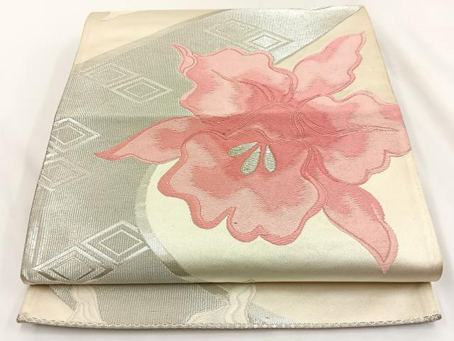 平和屋着物◎六通柄袋帯 唐織 カトレア 銀糸 正絹 逸品 BAAV2710hj