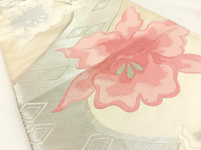 平和屋着物◎六通柄袋帯 唐織 カトレア 銀糸 正絹 逸品 BAAV2710hj