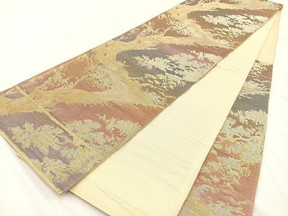 平和屋着物◎六通柄袋帯 樹林風景文 金銀糸 正絹 逸品 BAAV2711hj