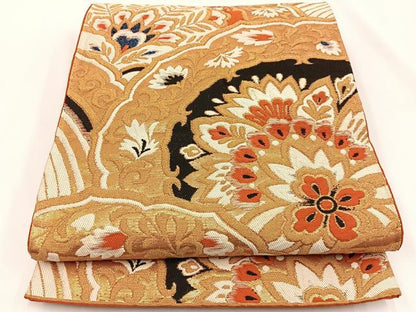 平和屋着物◎六通柄袋帯 宝相華 金糸 正絹 逸品 BAAV2712hj