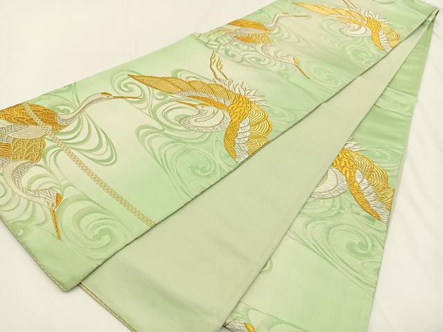 平和屋着物◎六通柄袋帯 唐織 群鶴 金銀糸 正絹 逸品 BAAV2719hj