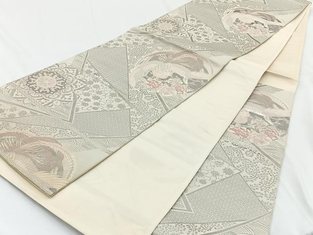 平和屋着物◎六通柄袋帯 鳳凰正倉院文 九百錦 プラチナ箔 正絹 逸品 BAAV2725hj