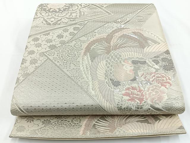 平和屋着物◎六通柄袋帯 鳳凰正倉院文 九百錦 プラチナ箔 正絹 逸品 BAAV2725hj