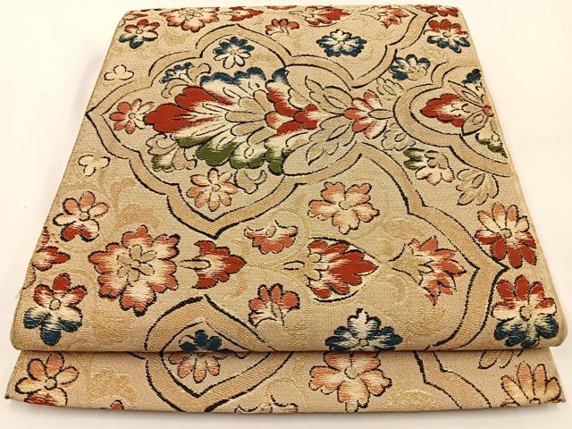 平和屋着物◎六通柄袋帯 更紗花文 金糸 BAAV2727hj