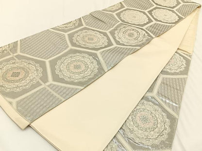 平和屋着物◎六通柄袋帯 唐織 正倉院亀甲文 銀糸 正絹 逸品 BAAV2728hj