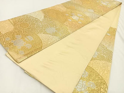 平和屋着物◎西陣　六通柄袋帯　花絵皿　金銀糸　証紙付き　正絹　逸品　BAAV2732hj