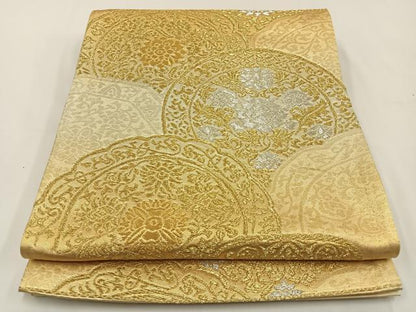 平和屋着物◎西陣　六通柄袋帯　花絵皿　金銀糸　証紙付き　正絹　逸品　BAAV2732hj