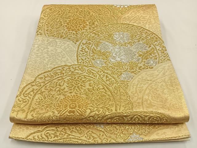 平和屋着物◎西陣　六通柄袋帯　花絵皿　金銀糸　証紙付き　正絹　逸品　BAAV2732hj