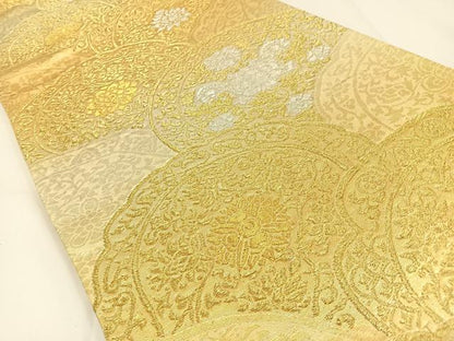平和屋着物◎西陣　六通柄袋帯　花絵皿　金銀糸　証紙付き　正絹　逸品　BAAV2732hj