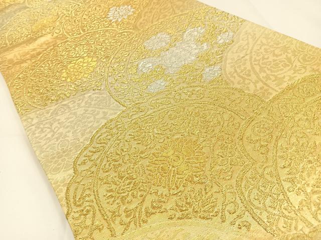 平和屋着物◎西陣　六通柄袋帯　花絵皿　金銀糸　証紙付き　正絹　逸品　BAAV2732hj