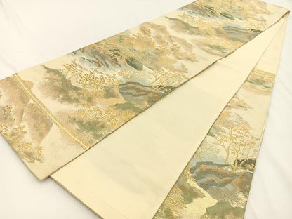 平和屋着物◎西陣 六通柄袋帯 渡舟風景文 金糸 正絹 逸品 BAAV2736hj