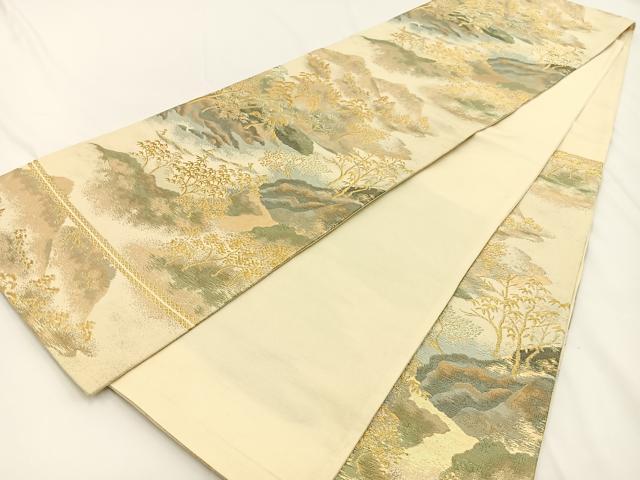 平和屋着物◎西陣 六通柄袋帯 渡舟風景文 金糸 正絹 逸品 BAAV2736hj