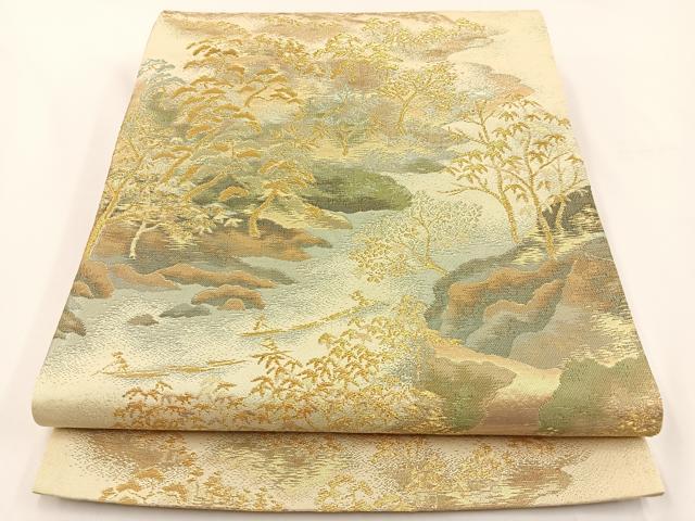 平和屋着物◎西陣 六通柄袋帯 渡舟風景文 金糸 正絹 逸品 BAAV2736hj