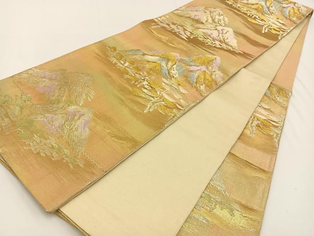 平和屋着物◎六通柄袋帯 遠山風景文 金糸 正絹 逸品 BAAV2738hj