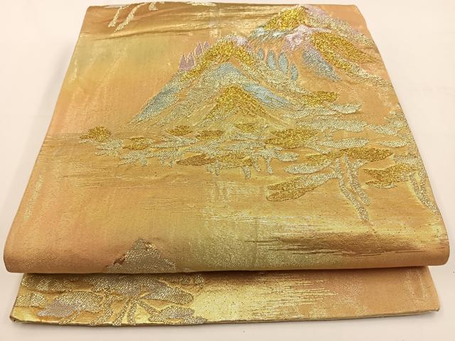 平和屋着物◎六通柄袋帯 遠山風景文 金糸 正絹 逸品 BAAV2738hj