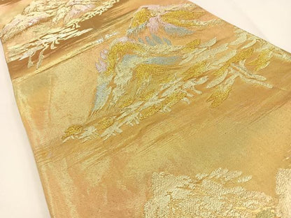 平和屋着物◎六通柄袋帯 遠山風景文 金糸 正絹 逸品 BAAV2738hj