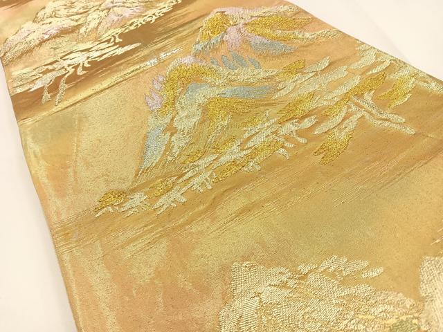 平和屋着物◎六通柄袋帯 遠山風景文 金糸 正絹 逸品 BAAV2738hj