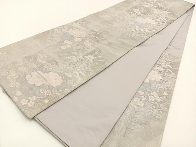 平和屋着物◎六通柄袋帯　草花文　銀糸　正絹　逸品　BAAV2740hj