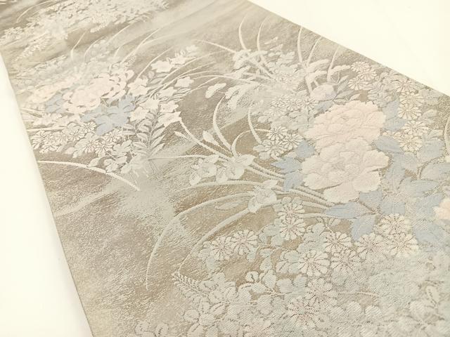 平和屋着物◎六通柄袋帯　草花文　銀糸　正絹　逸品　BAAV2740hj