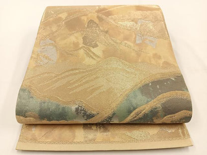 平和屋着物◎六通柄袋帯 重ね山文 金銀糸 引箔 正絹 逸品 BAAV2742hj