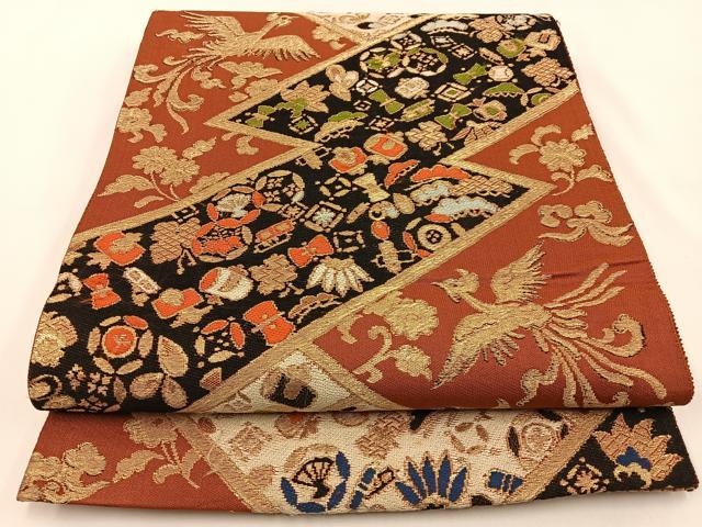 平和屋着物◎六通柄 京袋帯 鳳凰 宝尽くし 金糸 正絹 逸品 BAAV2744hj