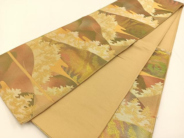 平和屋着物◎六通柄袋帯 樹林風景文 金糸 引箔 正絹 逸品 BAAV2745hj