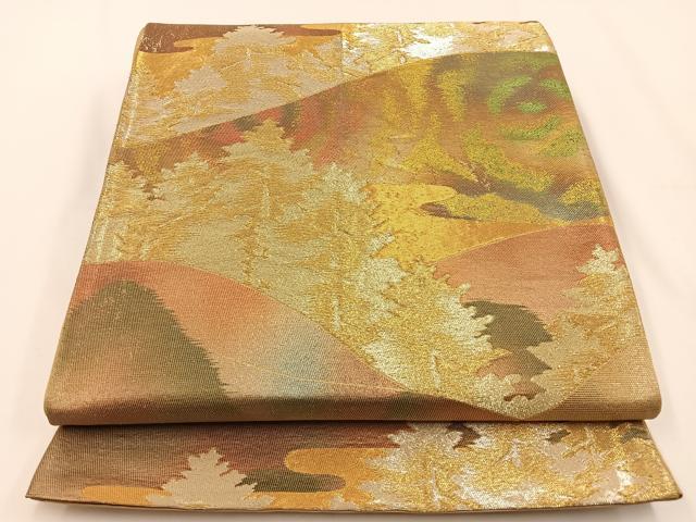 平和屋着物◎六通柄袋帯 樹林風景文 金糸 引箔 正絹 逸品 BAAV2745hj