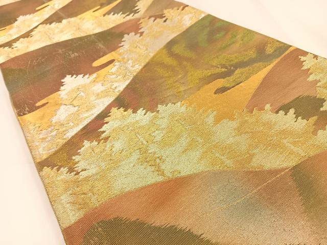 平和屋着物◎六通柄袋帯 樹林風景文 金糸 引箔 正絹 逸品 BAAV2745hj
