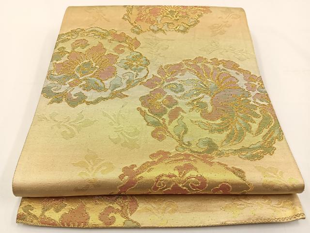 平和屋着物◎六通柄袋帯　鳳凰更紗花丸文　金銀糸　引箔　正絹　逸品　BAAV2747hj