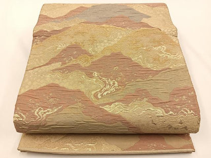 平和屋着物◎六通柄袋帯　ふくれ織　重ね山文　金糸　BAAV2749hj