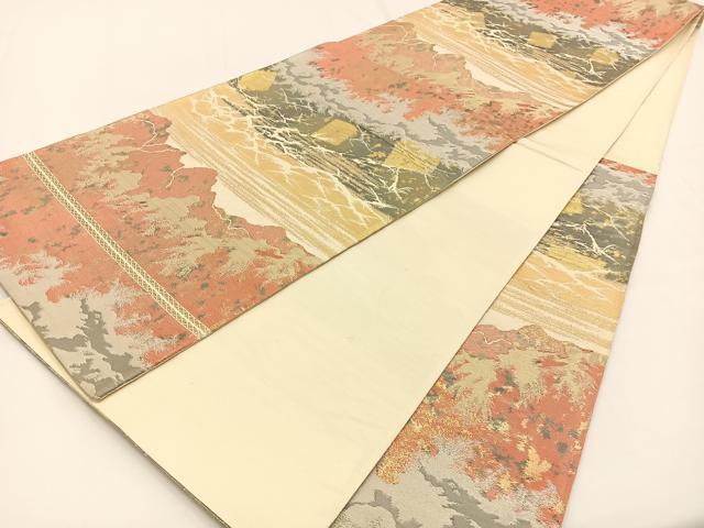 平和屋着物◎六通柄袋帯 遠山文 金銀糸 正絹 逸品 BAAV2754hj