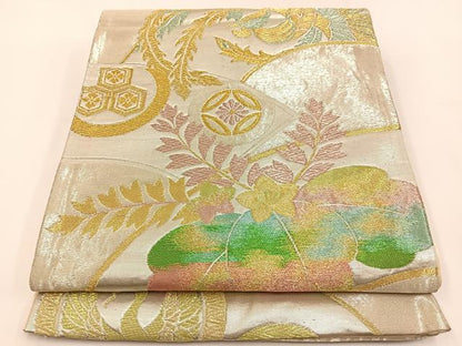 平和屋着物◎六通柄袋帯　鳳凰地紙桐文　金銀糸　正絹　逸品　BAAV2757hj