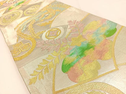 平和屋着物◎六通柄袋帯　鳳凰地紙桐文　金銀糸　正絹　逸品　BAAV2757hj