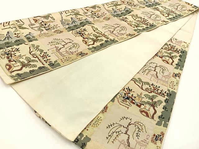 平和屋着物◎六通柄袋帯 破れ色紙風景文 金糸 BAAV2758hj