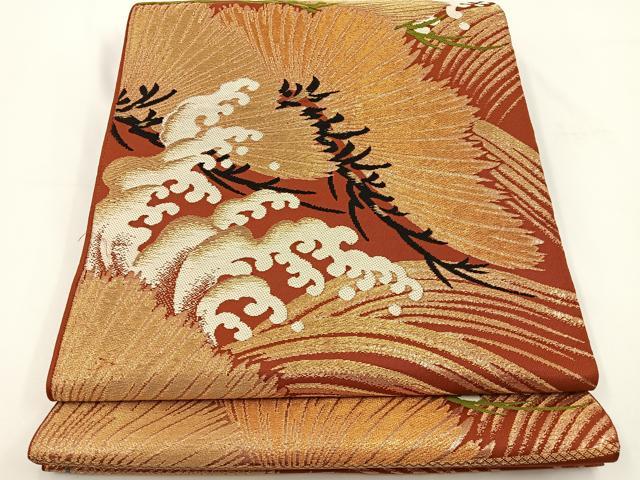 平和屋着物◎西陣 六通柄 本袋帯 彩 浜松文 金糸 証紙付き 正絹 逸品 BAAV2760hj