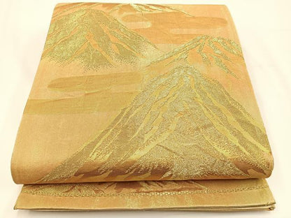 平和屋着物◎六通柄袋帯 エ霞重ね山文 金糸 引箔 正絹 逸品 BAAV2762hj
