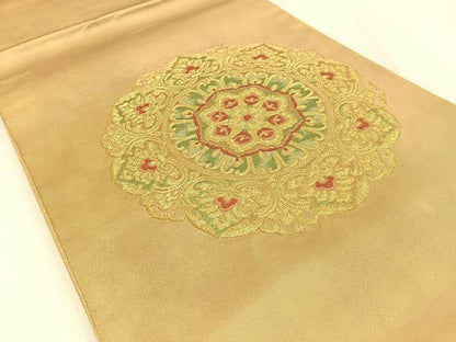 平和屋着物◎太鼓柄袋帯 唐織 正倉院 金糸 引箔 正絹 逸品 BAAV2776hj